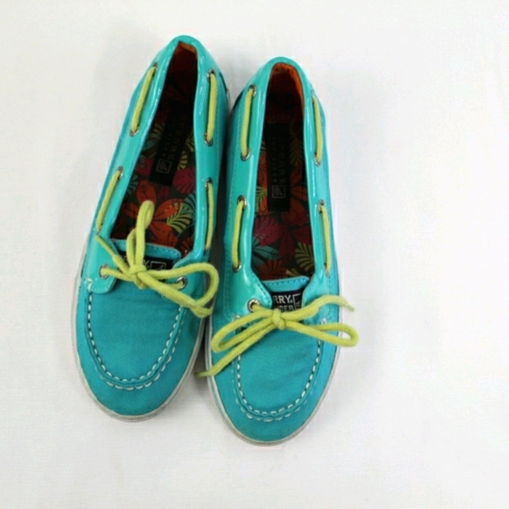 Sperry kid's teal & lime fun boat shoes